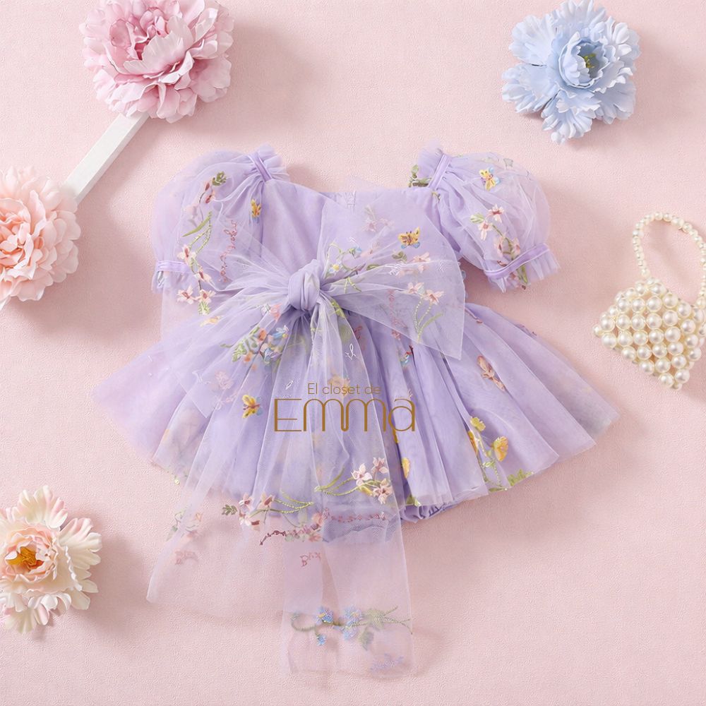 Vestido Lila Tul Bordado con Lazo – Edición Jardín Encantado Imagen principal del producto
